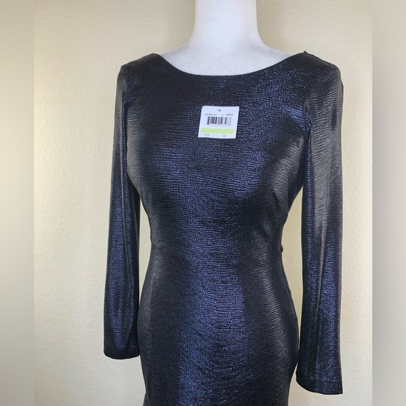 NWT NIGHTWAY Navy Long Sleeve Jewel Neck Knee Length Evening Sheath Dress Sz:4 - Picture 12 of 16